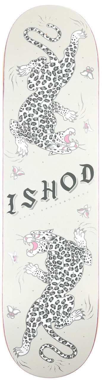 Real Ishod Cat Scratch Skateboard Deck White Glitter 8.25